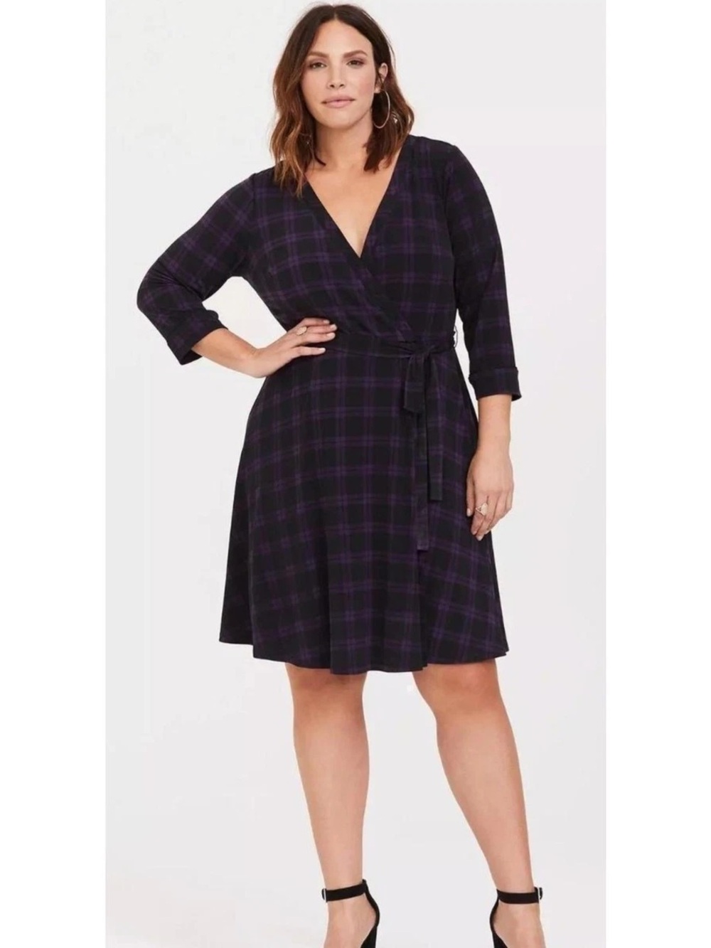 Torrid purple plaid midi wrap dress